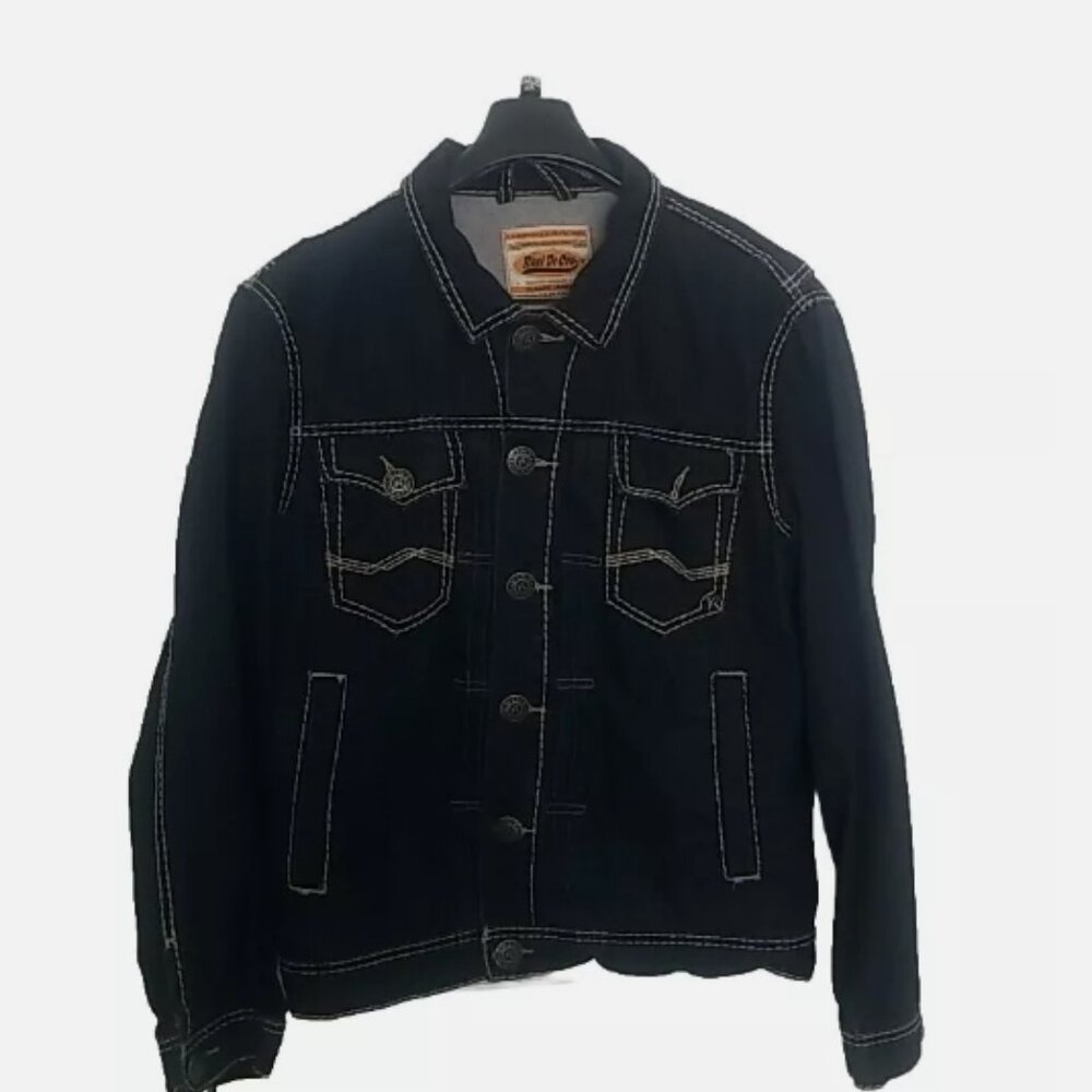 Rivet de Cru Classic Trucker Denim Jacket Motorcycle Sz 2XL Amer Mfg Co.